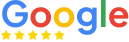 Google Reviews logo with five gold stars, indicating a top-rated or 5-star customer review rating.